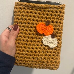 Handmade kindle Crochet Pouch with Pumpkin Accents
